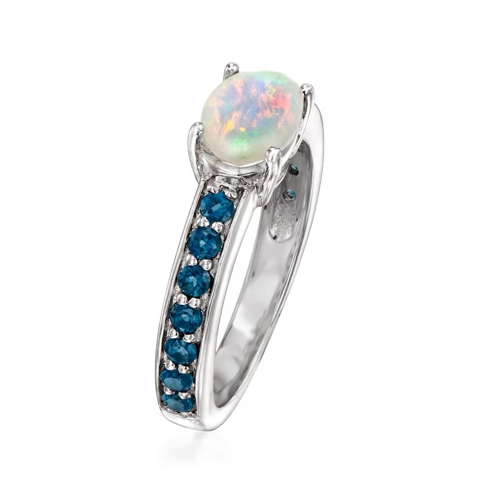925 Sterling Silver Ethiopian Opal and London Blue Topaz Gemstone Solitaire Ring
