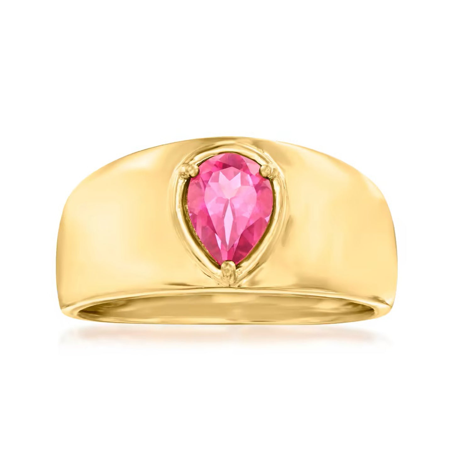 18K Yellow Gold Plated Over Sterling Silver Pink Topaz Gemstone Band Ring