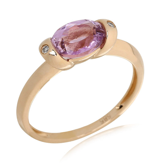 14Kt Yellow Gold Kunzite And White Diamond Rings