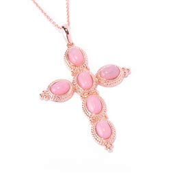 Rose Gold Plating Over Sterling Silver Pink Opal Gemstone Cross Pendants