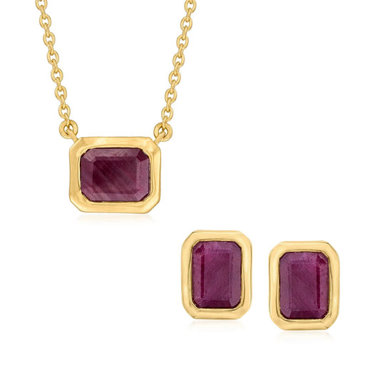 18k Gold Plated Over Sterling Silver Multi Gemstone Earrings and Necklace Sets