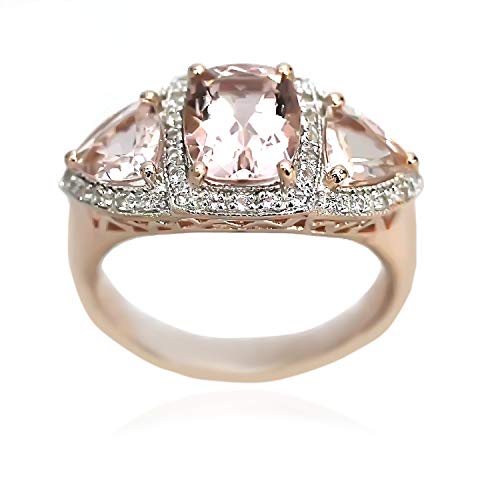 Rose Gold Plated Over Silver 3.80Ctw Morganite 3-Stone Rings, US7
