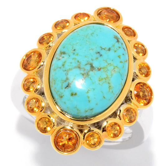 925 Sterling Silver Mine#8 Turquoise And Citrine Gemstone Cocktail Rings