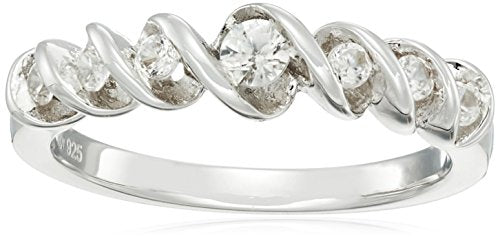 Sterling Silver Natural White Zircon Eternity Band Ring, Size 7