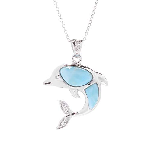 Pinctore Sterling Silver Larimar Sea Creature Pendant w/ 18" Chain