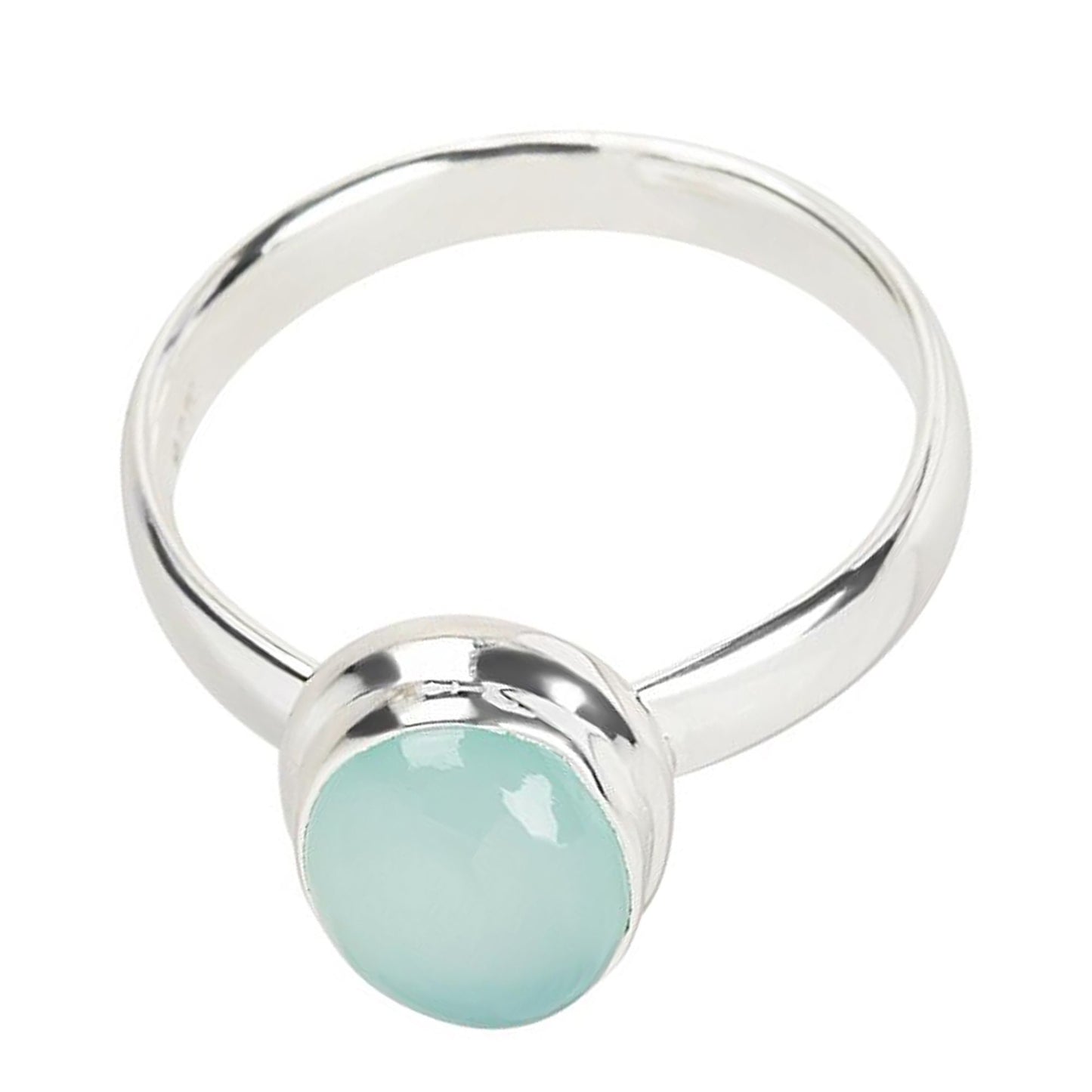 Sterling Silver Aqua Chalcedony Gemstone Solitaire Rings