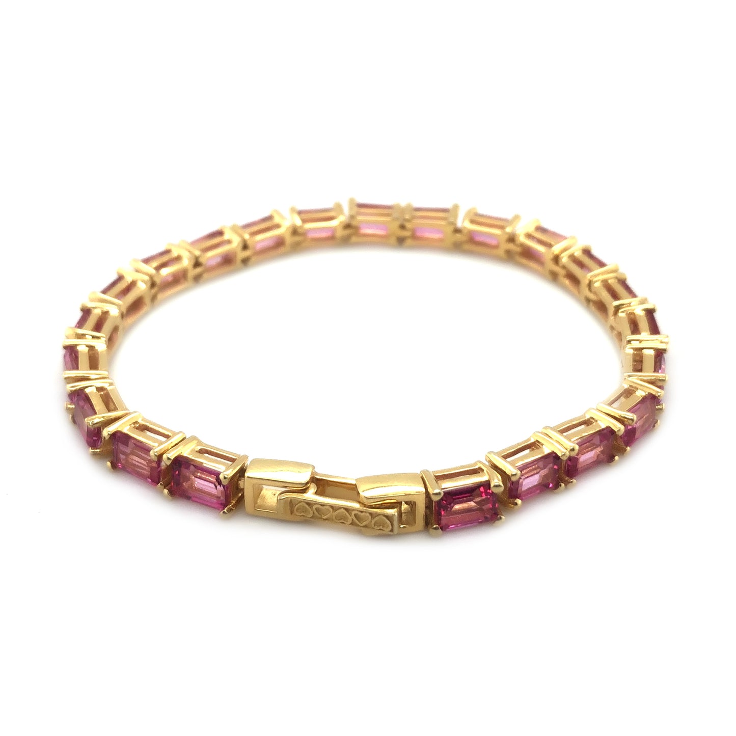 Yellow Gold Over Sterling Silver Pink Topaz Gemstone Tennis Bracelets For Women's And Girls