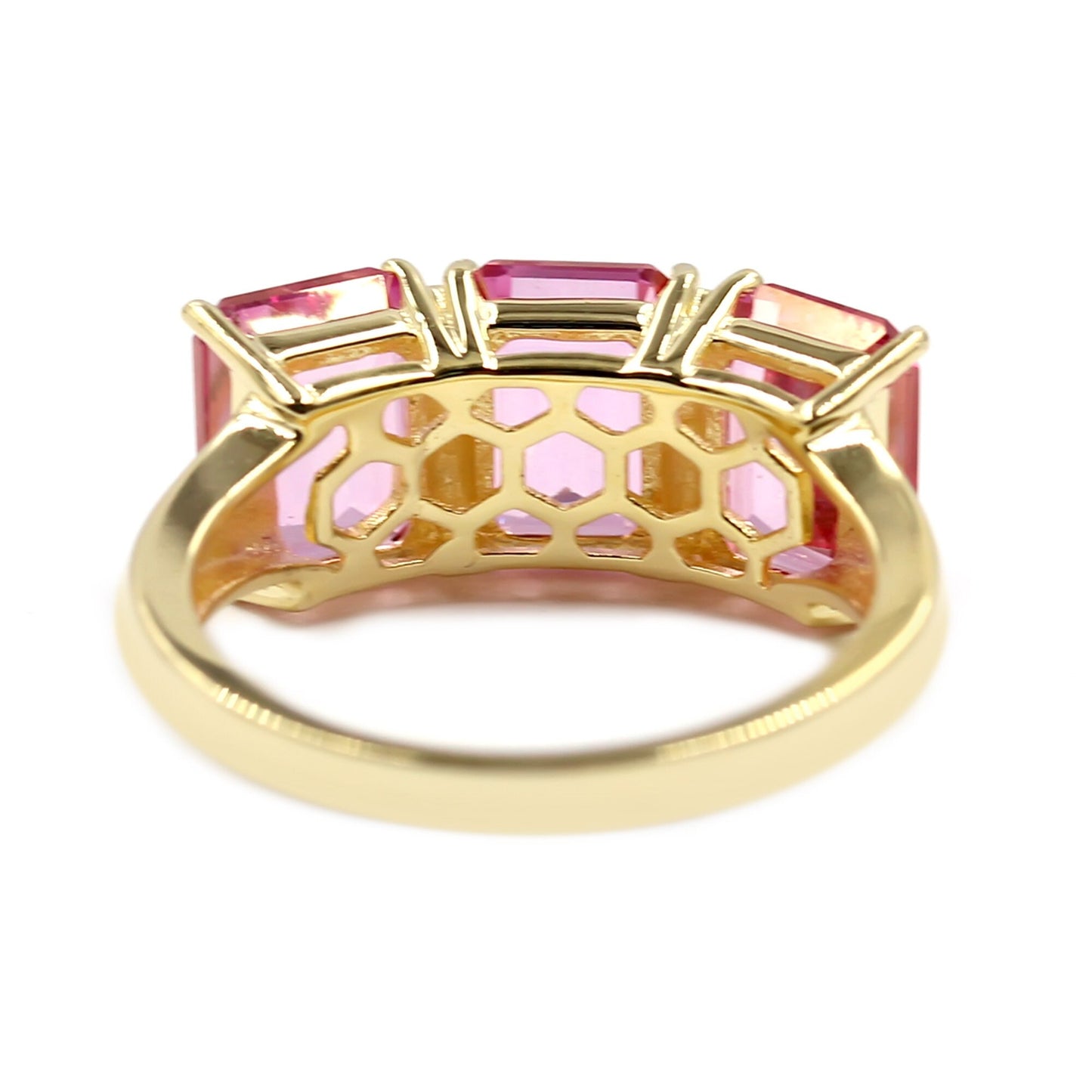 18k Yellow Gold Over Sterling Silver Pink Topaz and White Topaz 3-Stone Ring
