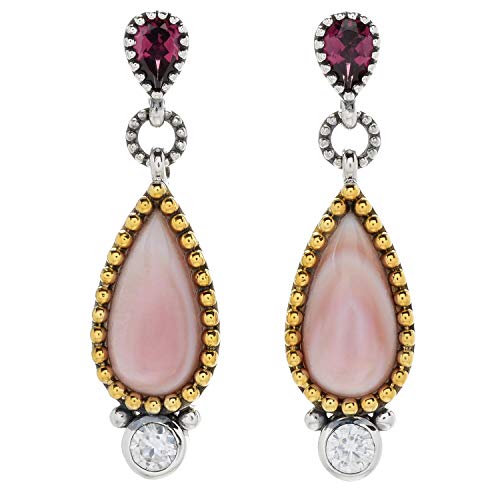 Pinctore Sterling Silver 1.5" Pear Shaped Mother-of-Pearl & Gemstone Drop Earrings