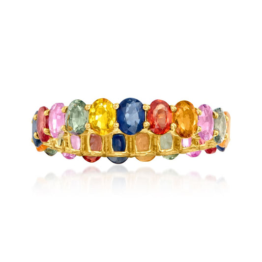 14KT Gold Multi Sapphire Gemstone Band Rings