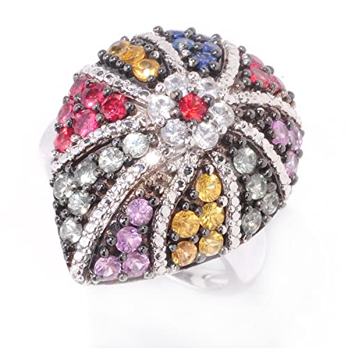 Pinctore Sterling Silver 1.91ctw Multi Sapphire Cluster Ring, Size 7