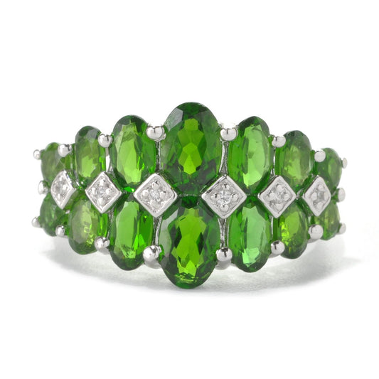 Pinctore Platinum Over Sterling Silver Chrome Diopside and Diamond Accent Graduated Band Ring