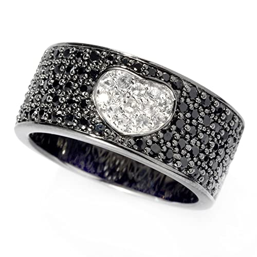 Pinctore Black Rhodium o/Silver 1.01ctw Black Spinel & White Sapphire Band Ring, Size 7