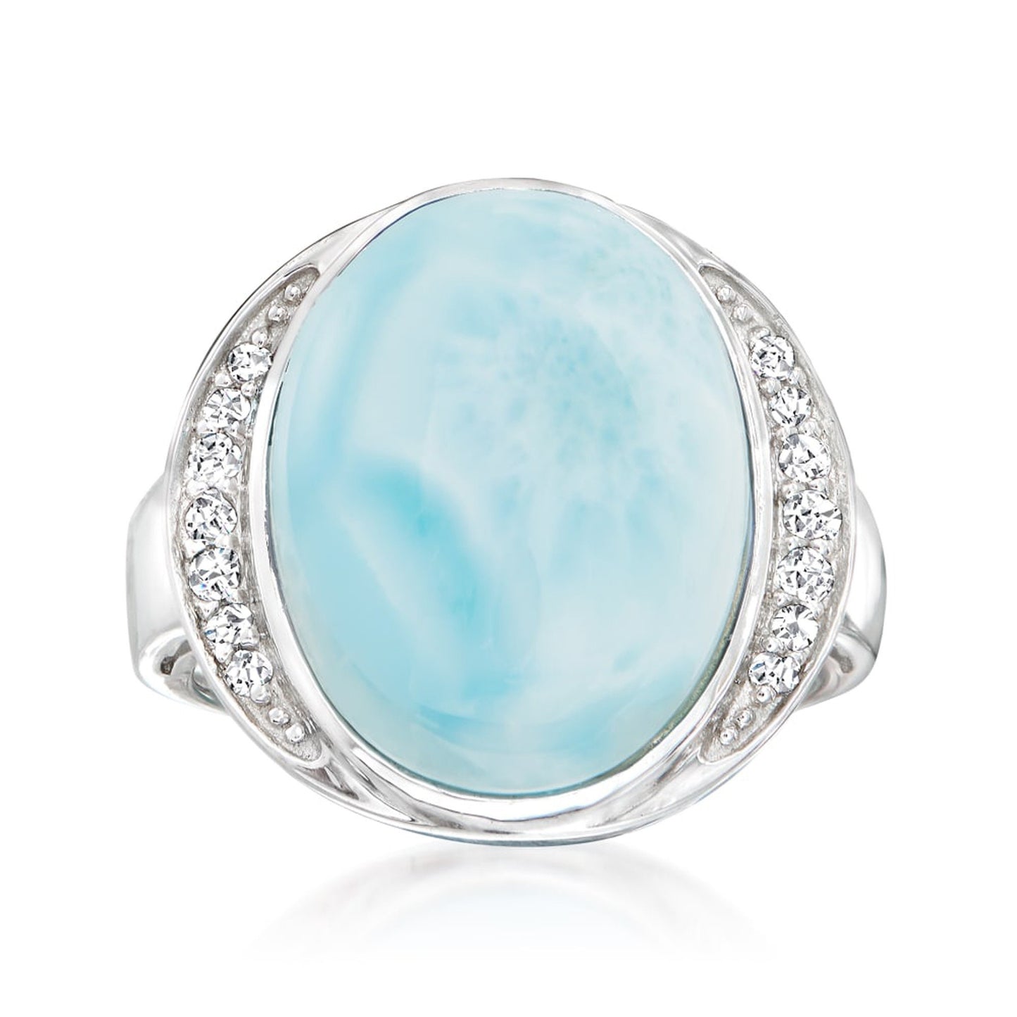 925 Sterling Silver Larimar And White Topaz Gemstone Cocktail Ring