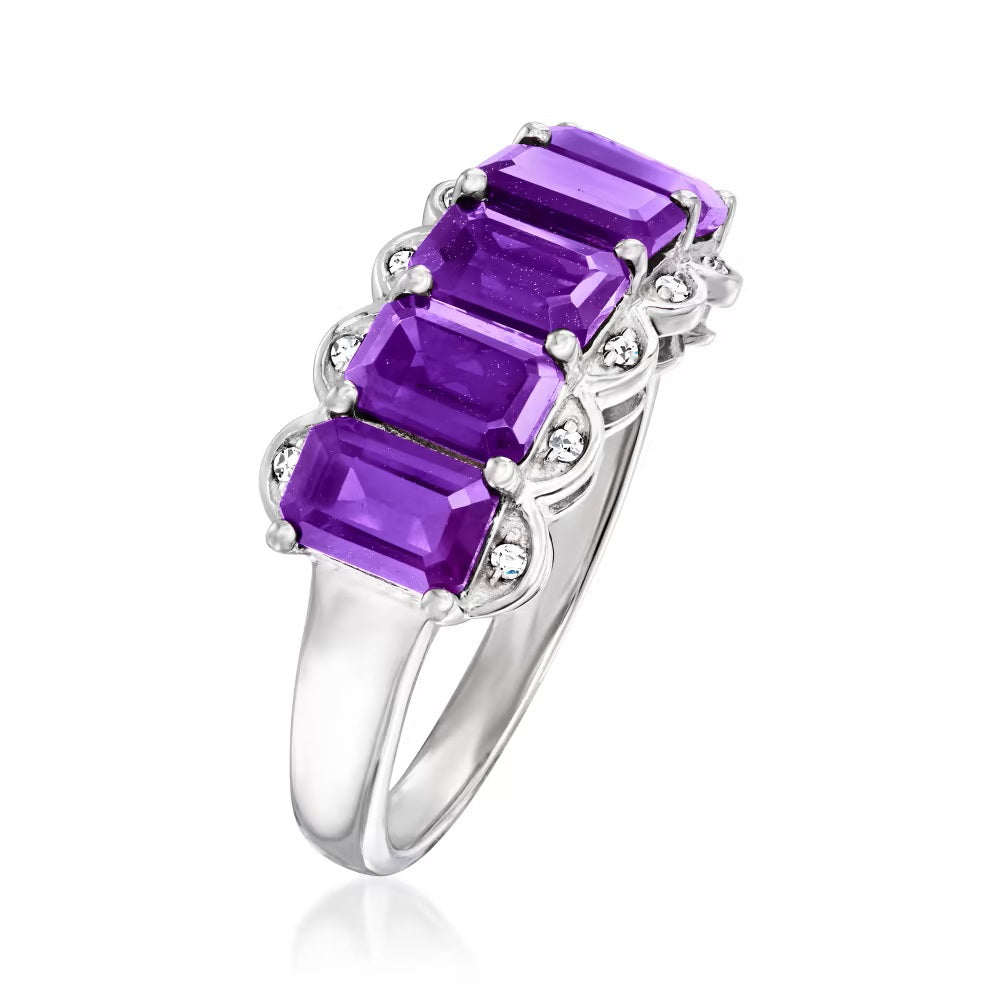 925 Sterling Silver African Amethyst Gemstone Band Rings