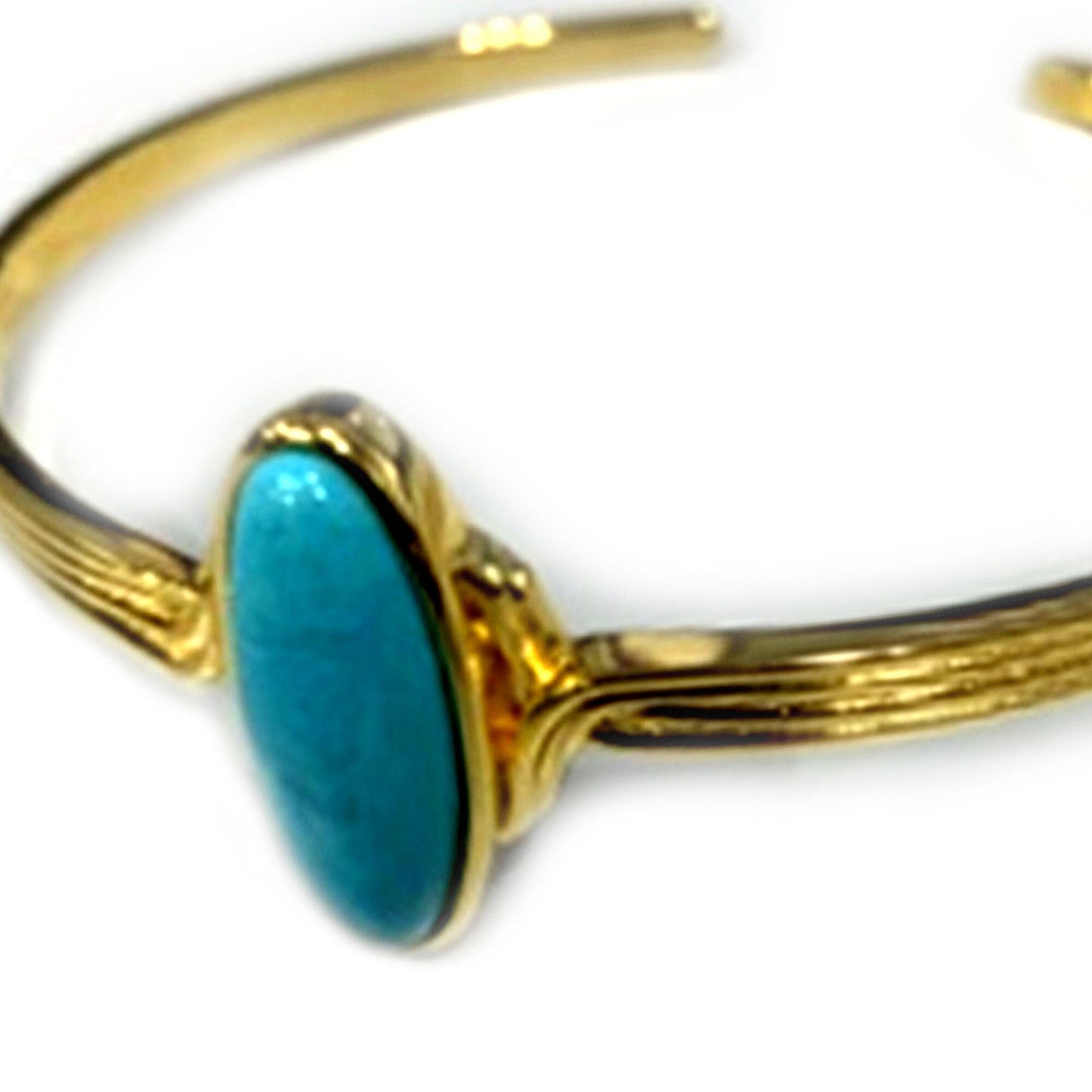Yellow Gold Plated Over Sterling Silver Natural Mine#8 Turquoise Cuff Bangle