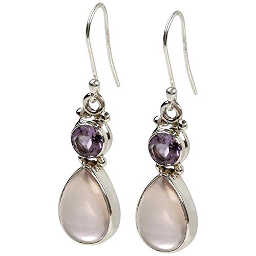 925 Sterling Silver African Amethyst With Rose Quartz Earring For Women's And Girls