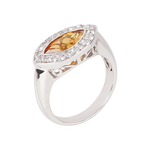 925 Sterling Silver Citrine and White Topaz Classic Ring