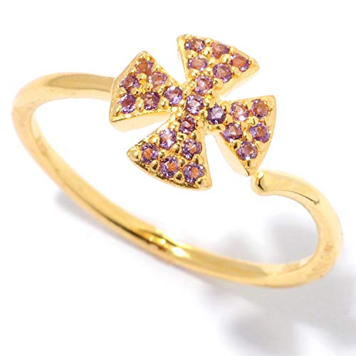Yellow Gold Over Sterling Silver African Amethyst Cross Ring