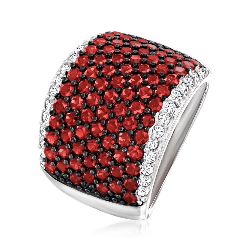 925 Sterling Silver Black Spinel and White Topaz Gemstone Band Ring