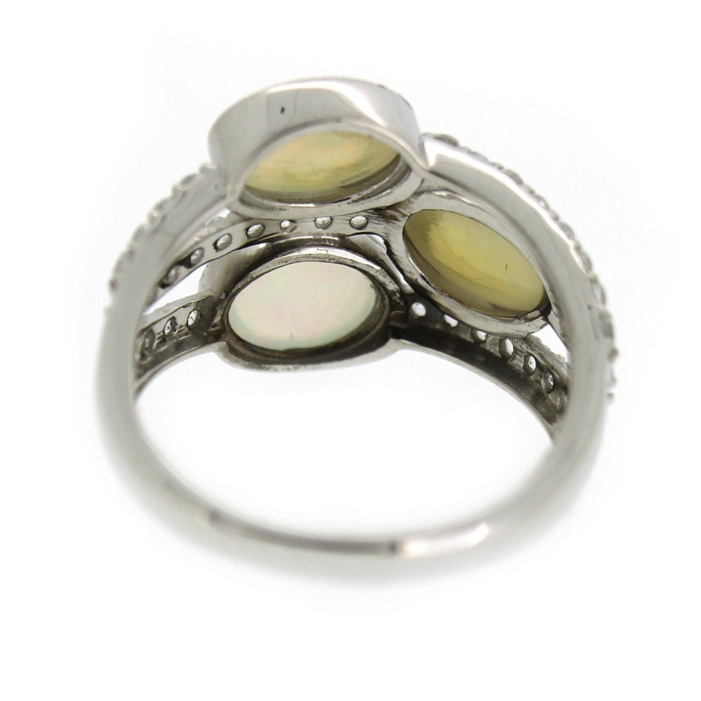 925 Sterling Silver Ethiopian Opal, White Natural Zircon Ring