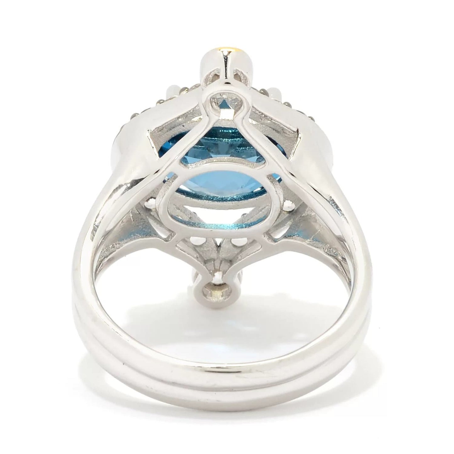 Sterling Silver London Blue Topaz And White Zircon Gemstone Halo Ring