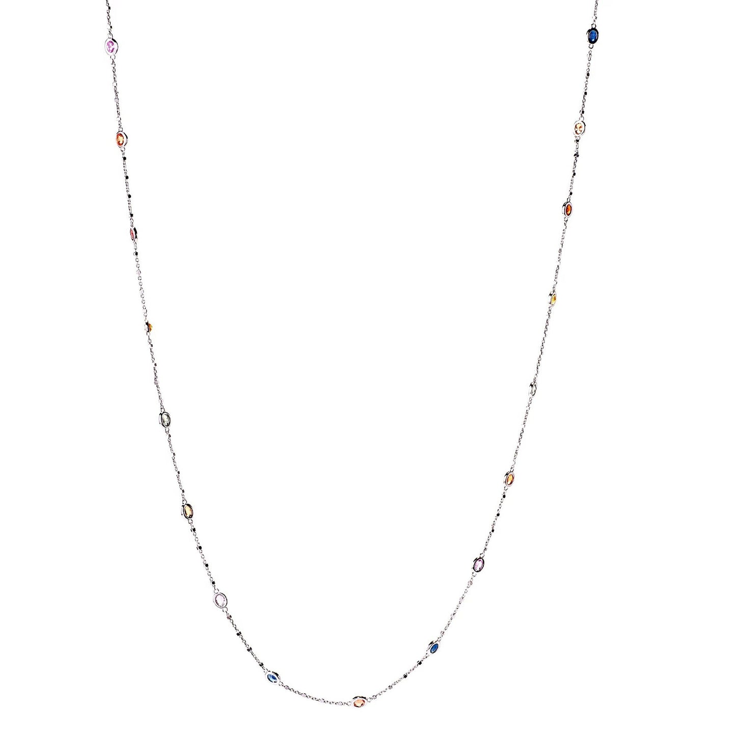 Multi Sapphire Gemstone Necklace, 925 Sterling Silver Necklace, Women Long Necklace 18",24",32 Inches, Anniversary Gift, Gift For Her