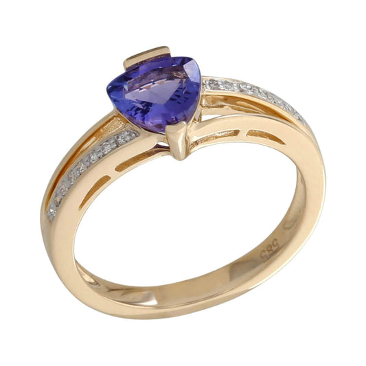 14k Solid Yellow Gold Tanzanite and Diamond Ring