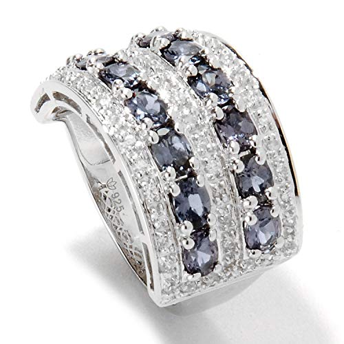 Pinctore Sterling Silver 3.09ctw Color Change Garnet & White Zircon Broad Band Ring For Women's And Girls