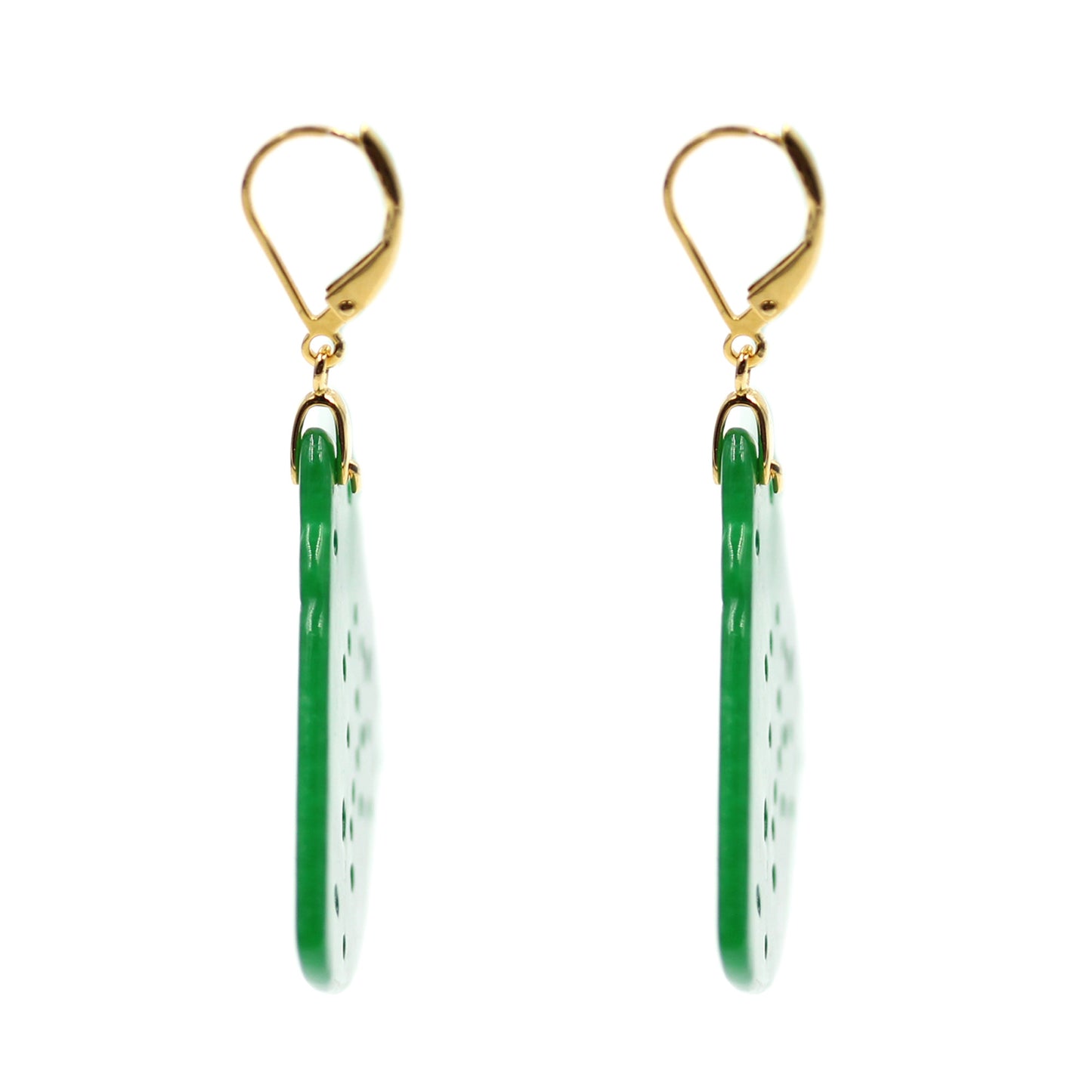 18k Yellow Plating Over Sterling Silver Dyed Green Jade Gemstone Earrings