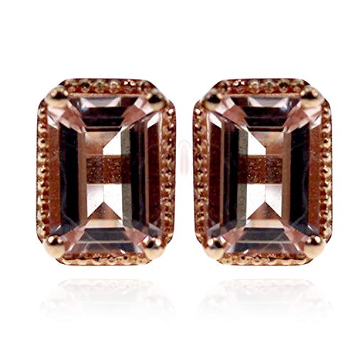 Rose Gold Over Sterling Silver Morganite Gemstone Stud Earrings
