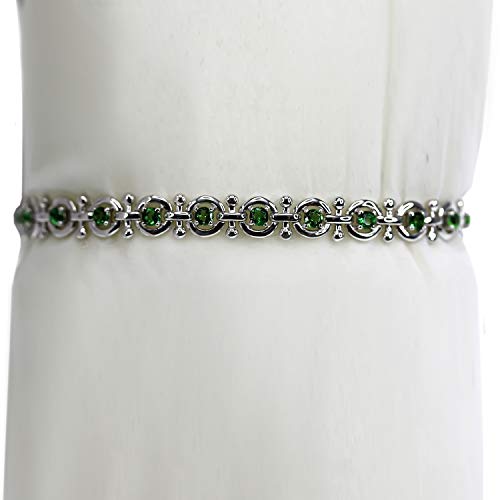 925 Sterling Silver Green Tourmaline Bracelet, Size 6.5"