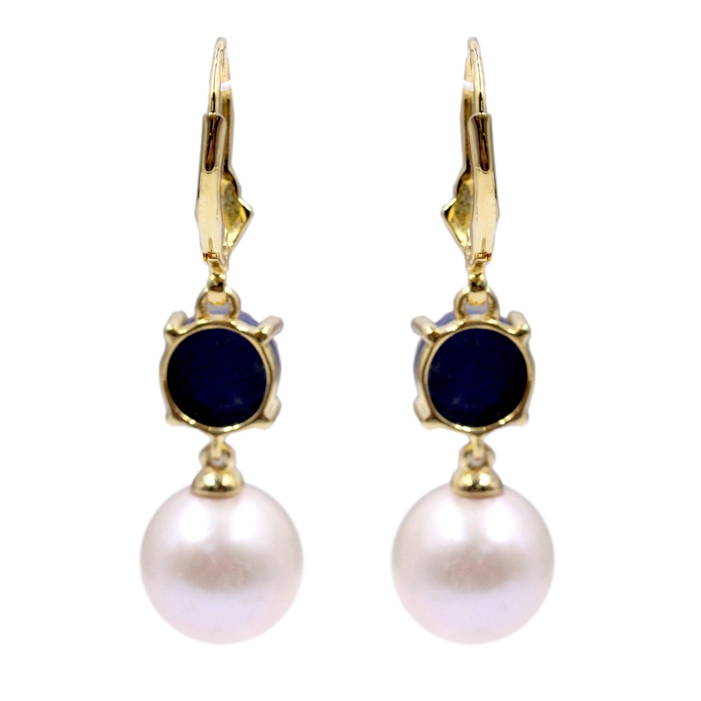 18k Yellow Gold Over Sterling Silver Pearl, Lapis Lazuli Gemstone Drop & Dangle Earrings