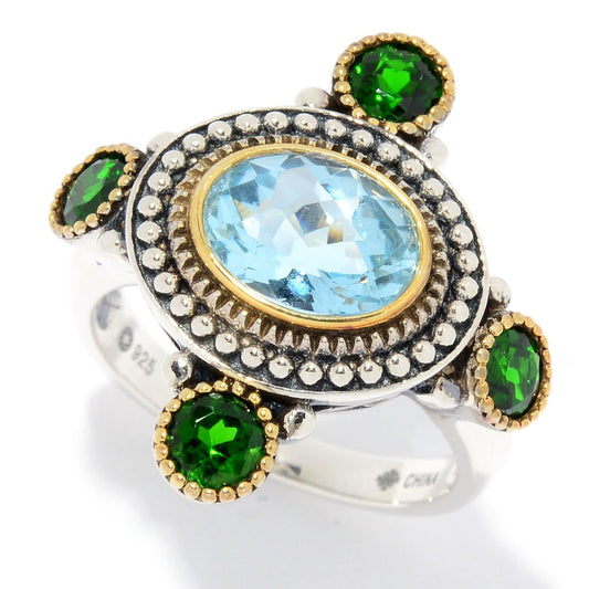 925 Sterling Silver Sky Blue Topaz And Chrome Diopside 5-Stone Ring