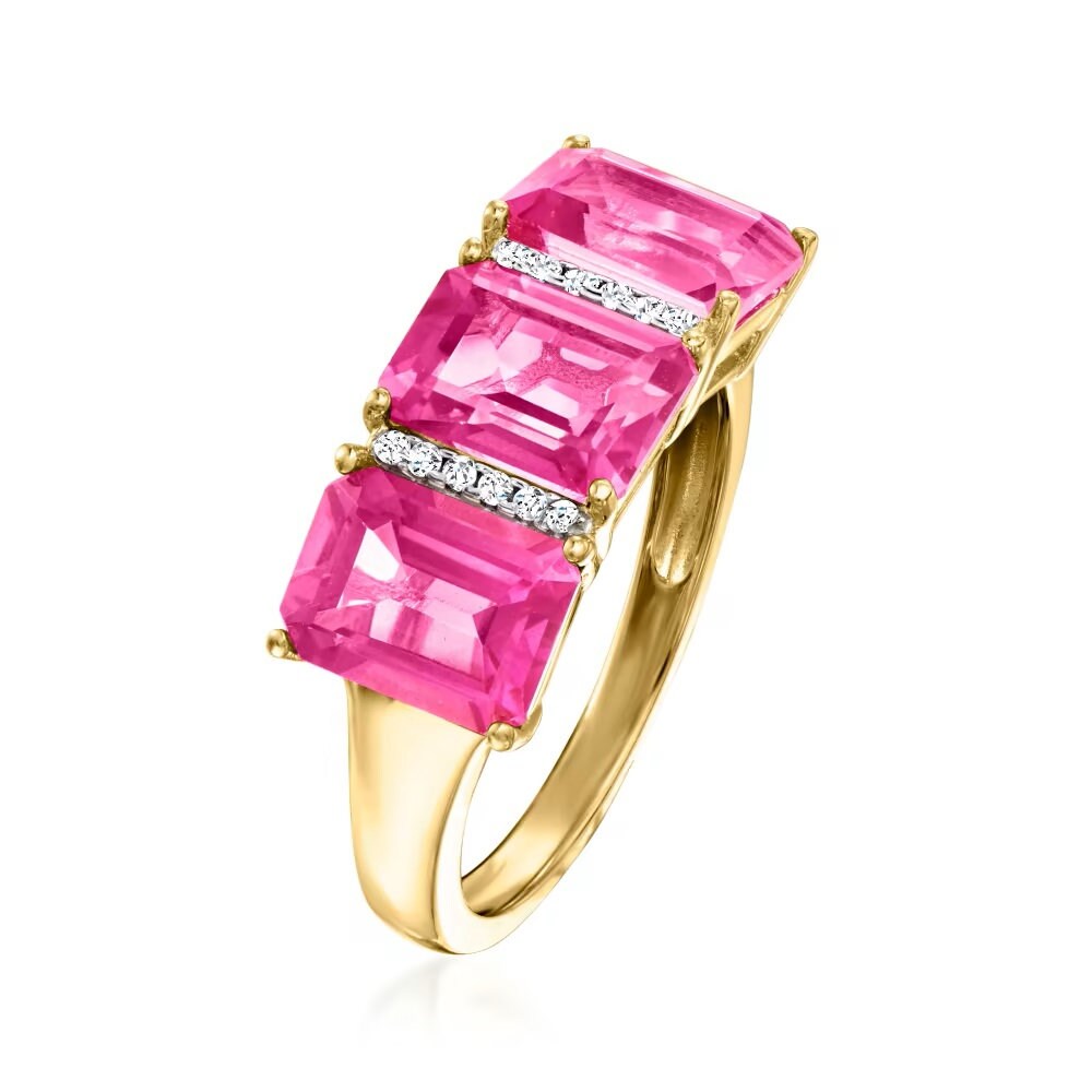 18k Yellow Gold Over Sterling Silver Pink Topaz and White Topaz 3-Stone Ring