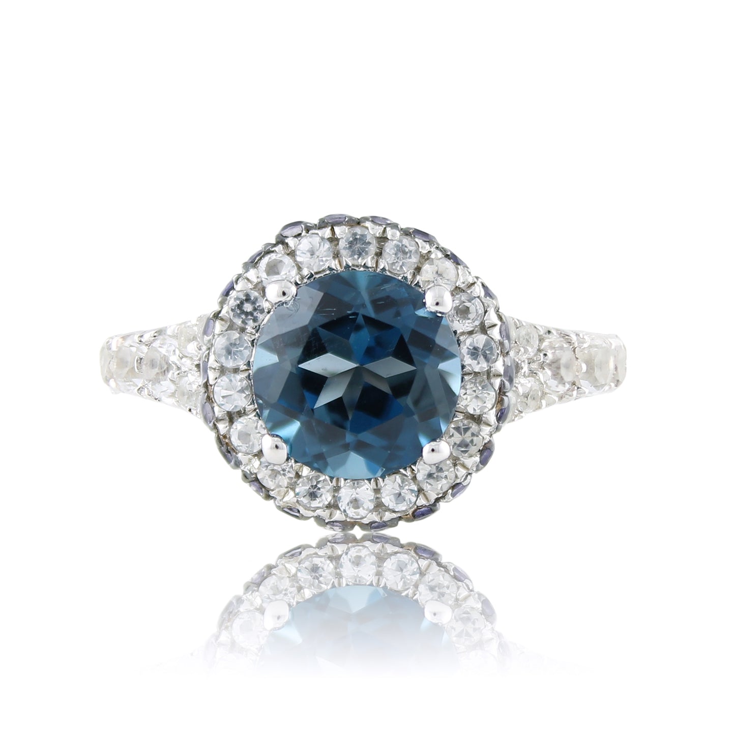 Pinctore Sterling Silver 4.01ctw London Blue Topaz Solitaire w/ accent Rings