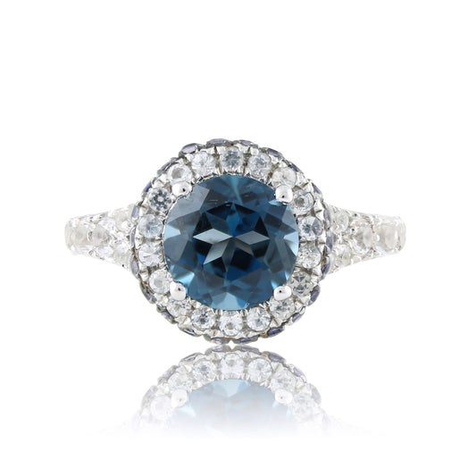 Pinctore Sterling Silver 4.01ctw London Blue Topaz Solitaire w/ accent Rings