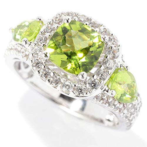 Pinctore Sterling Silver 3.29ctw Peridot & White Zircon 3-Stone Cocktail Ring, Size 7