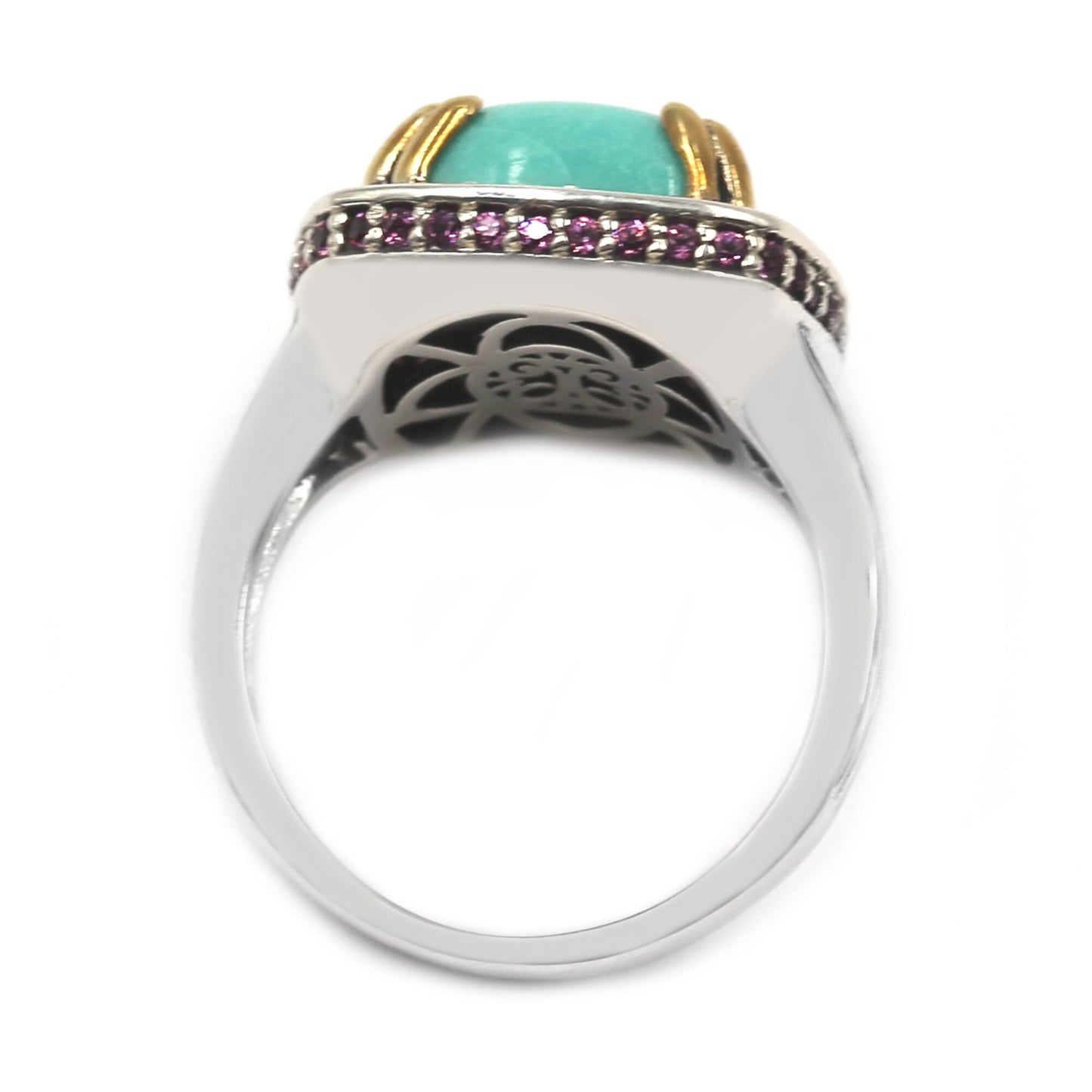 925 Sterling Silver Turquoise and Rhodolite Garnet Gemstone Cocktail Ring