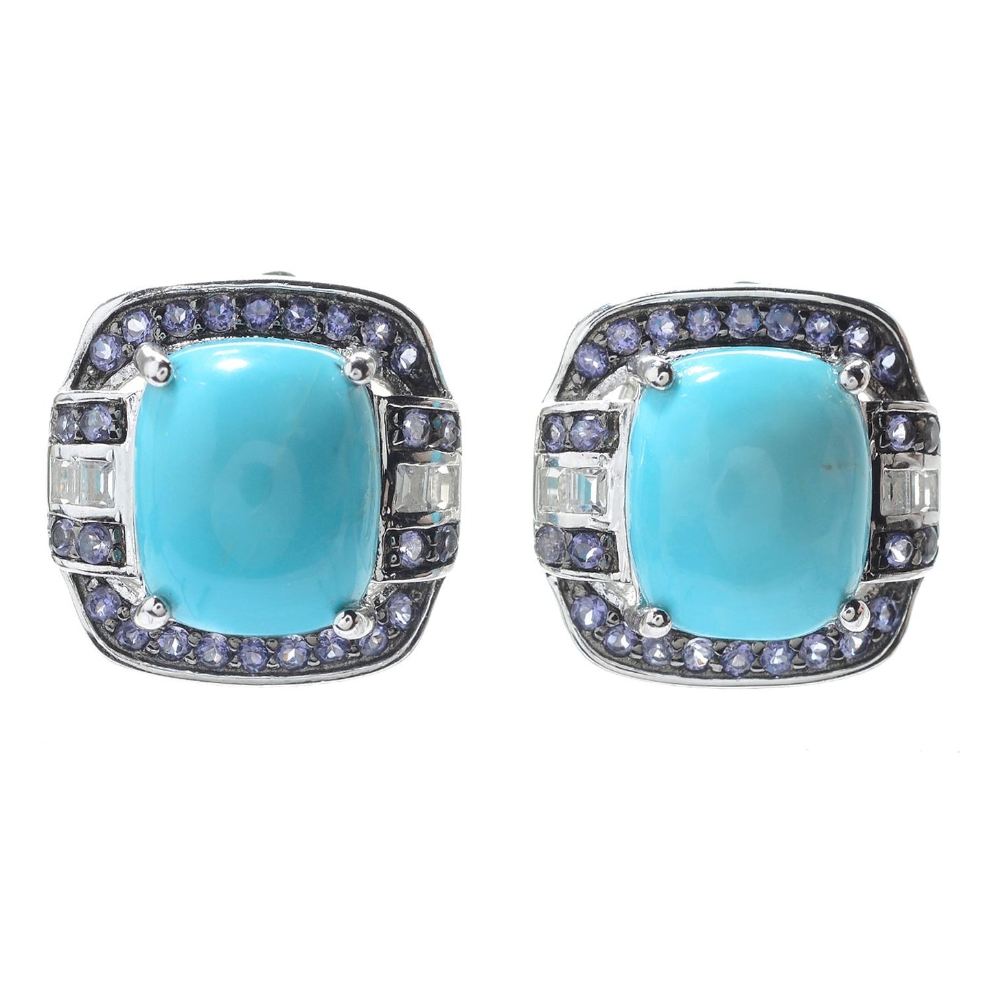 925 Sterling Silver Kingman Turquoise,White Topaz,Iolite Earrings