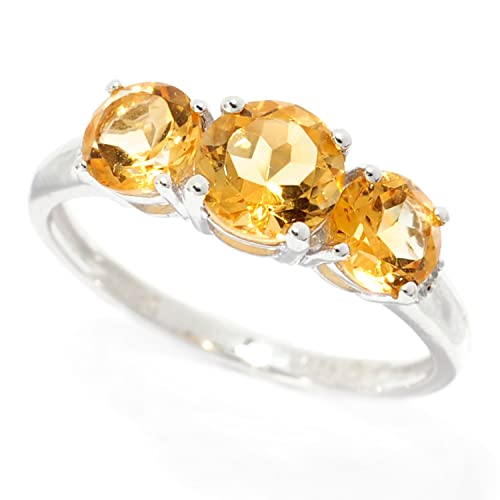 Pinctore Sterling Silver Citrine Round Cut 3-Stone Ring For Women's And Girls