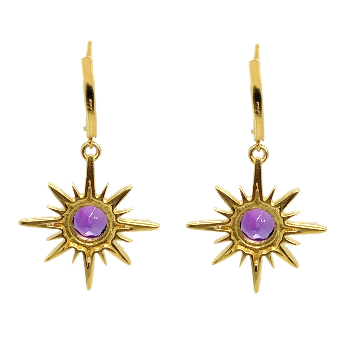 18K Yellow Gold Plated Over Sterling Silver African Amethyst Gemstone Dangle & Drop Earrings