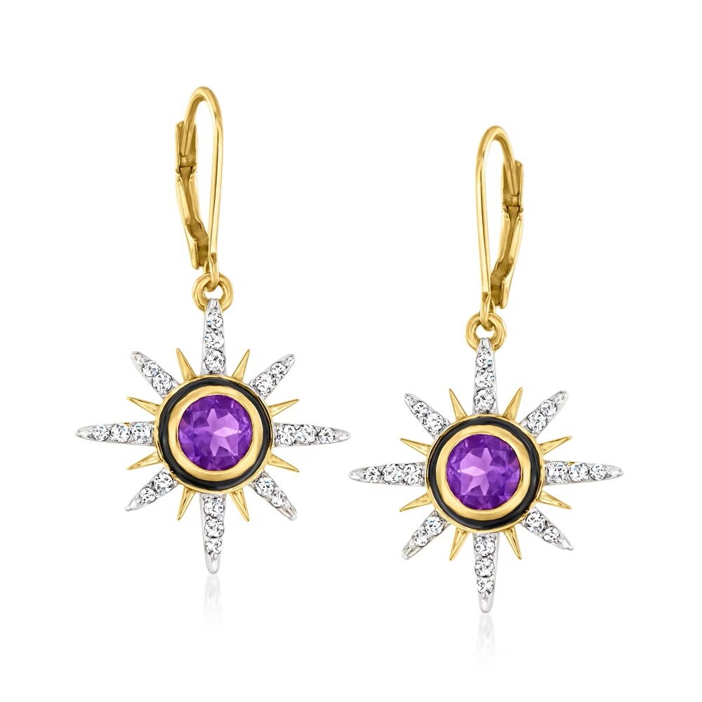18K Yellow Gold Plated Over Sterling Silver African Amethyst Gemstone Dangle & Drop Earrings