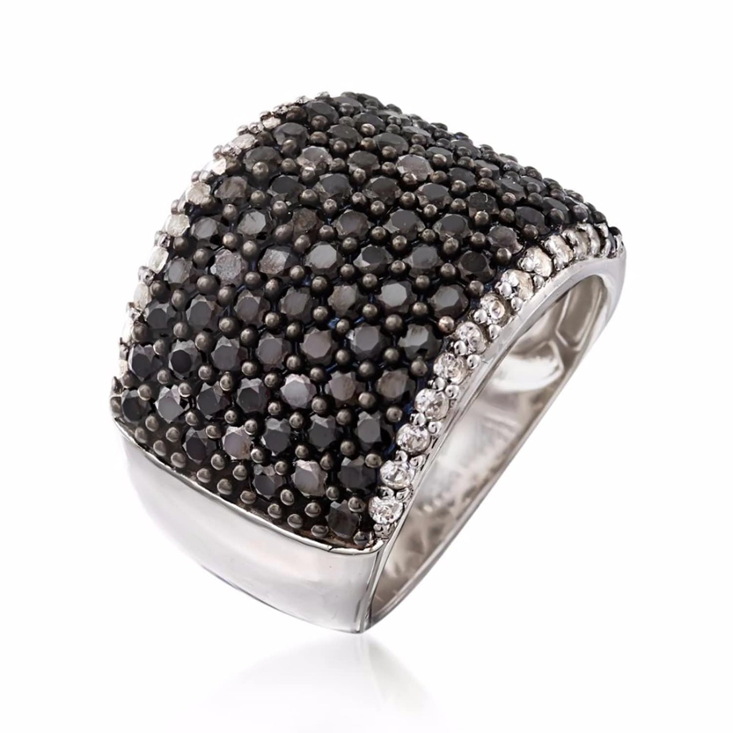 925 Sterling Silver Black Spinel and White Topaz Gemstone Band Ring