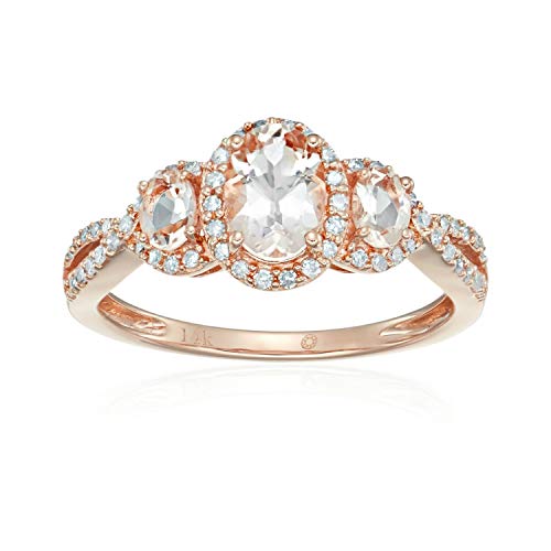 Pinctore 14k Rose Gold Morganite & Diamond 3-stone Engagement Rings