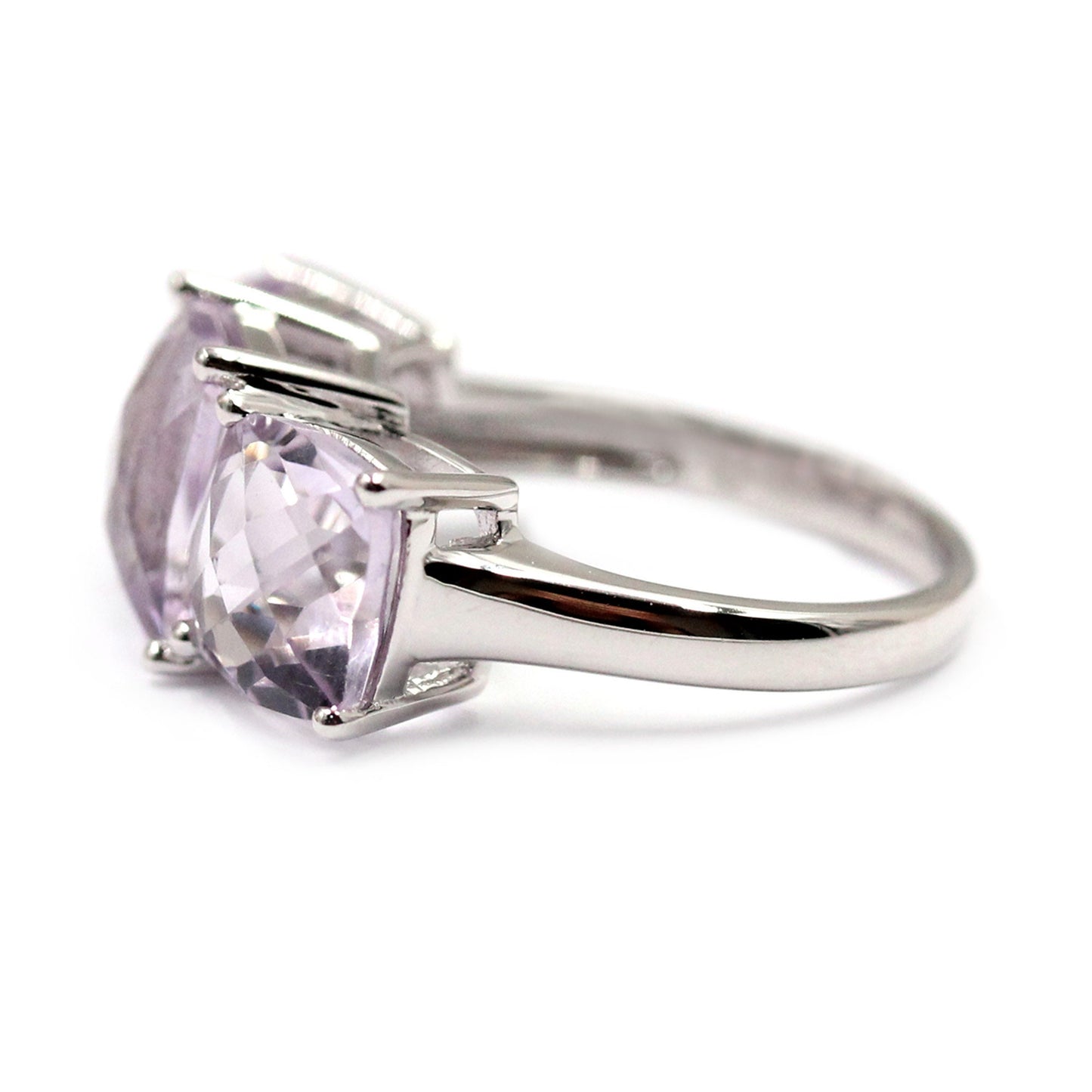 925 Sterling Silver Pink Amethyst 3 Stone Ring For Women's US 4.5