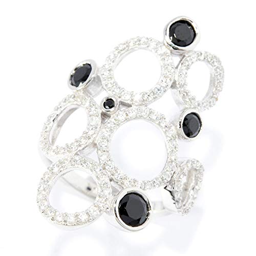 925 Sterling Silver Black Spinel, White Natural Zircon Ring