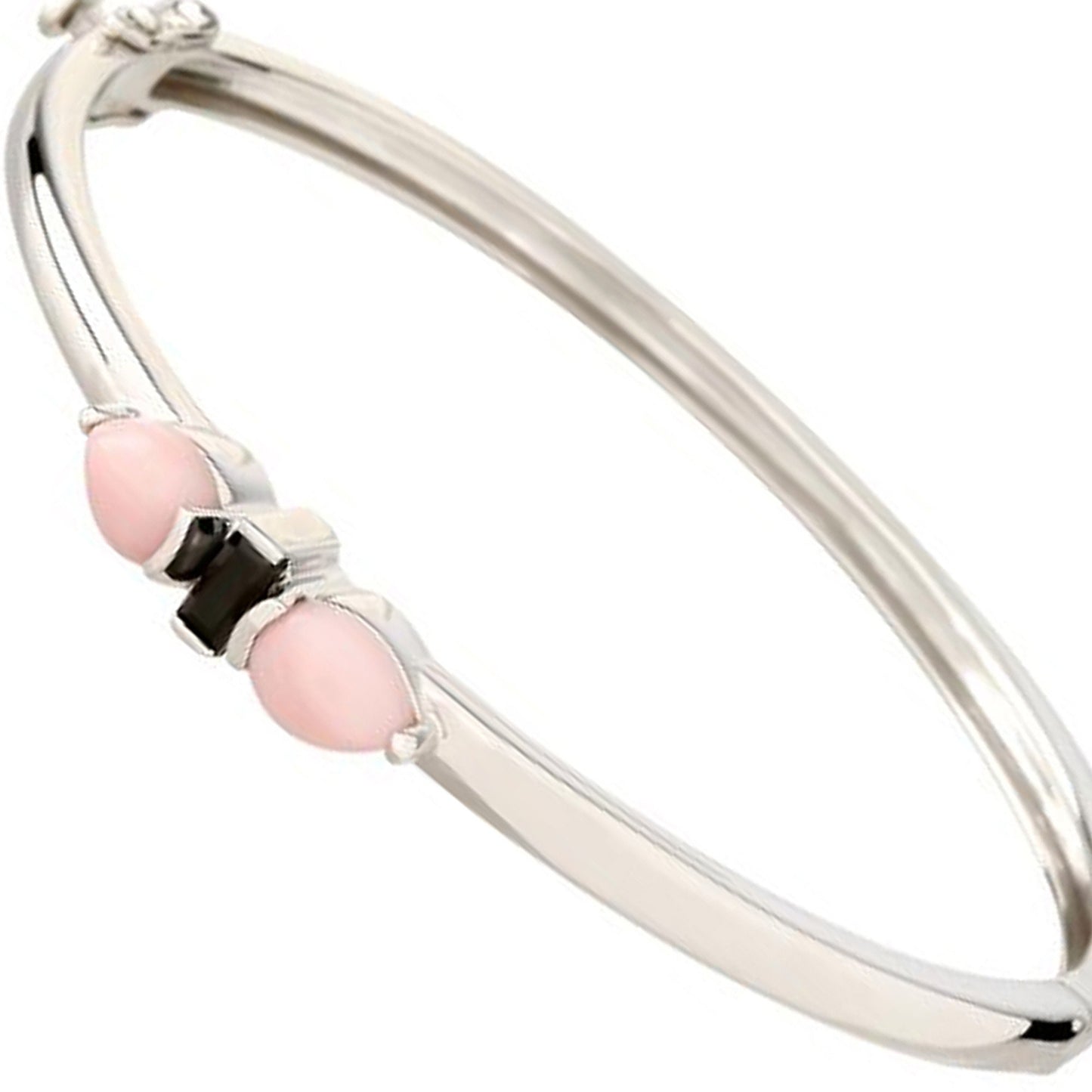 Sterling Black Spinel & Pink Opal Gemstone Bangle For Women's And Girls