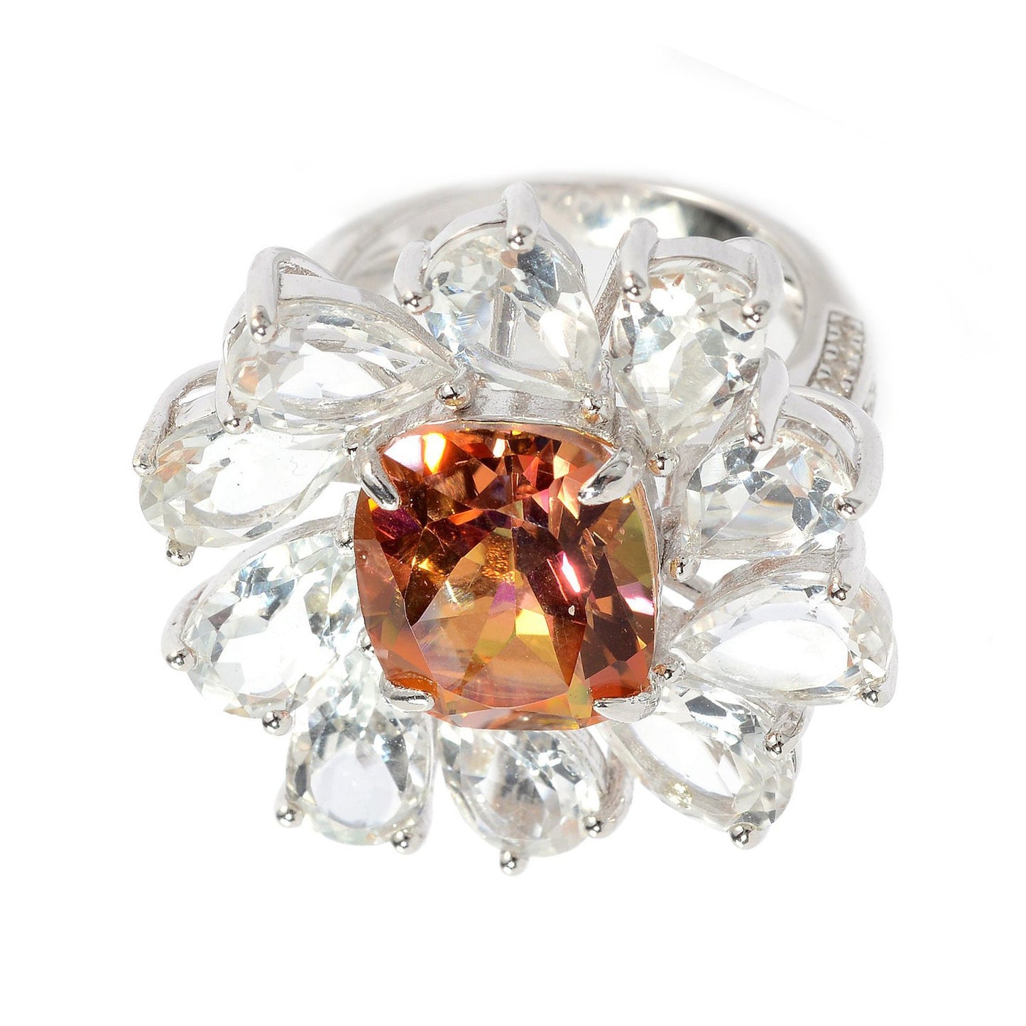 925 Sterling Silver Sunset Topaz And White Topaz Gemstone Cocktail Ring