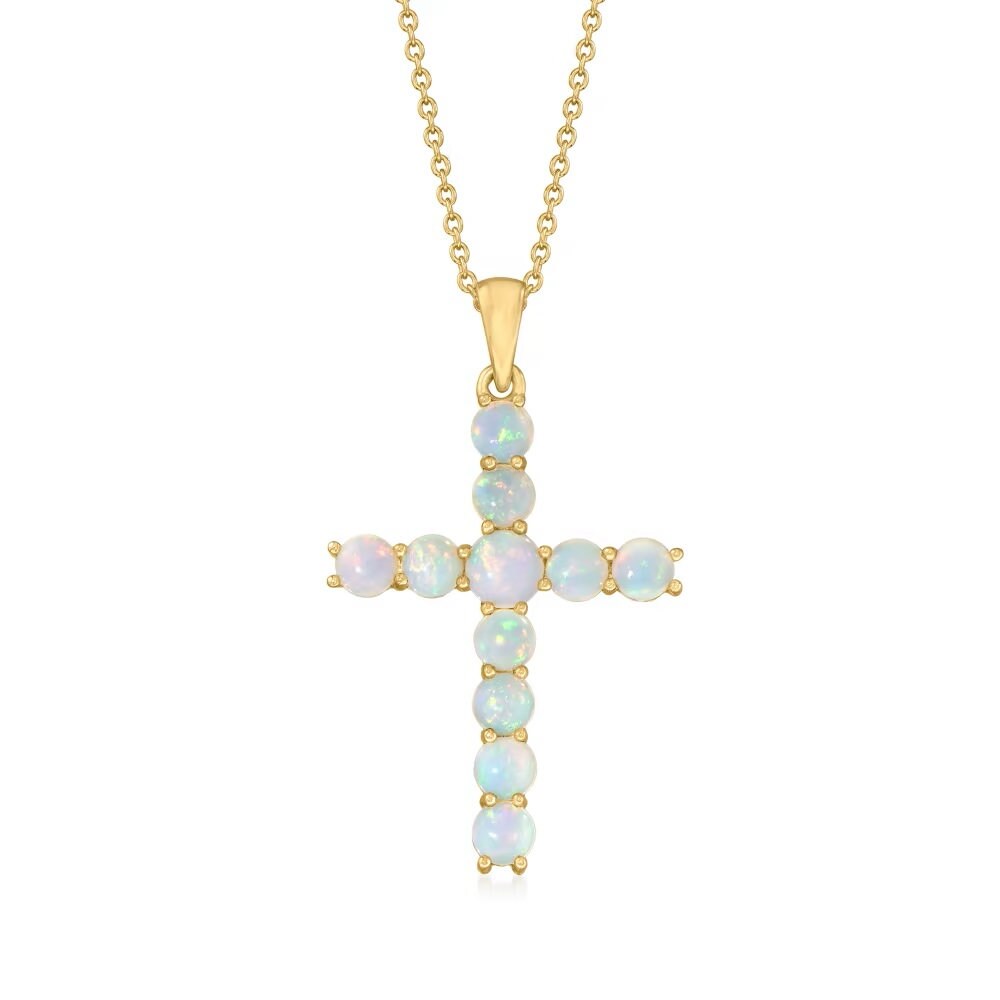 Ethiopian Opal Gemstone Cross Necklace-Pendant, 925 Sterling Silver Necklace, Women's Necklace, Christmas Gift, Anniversary Gift 18+2" Chain